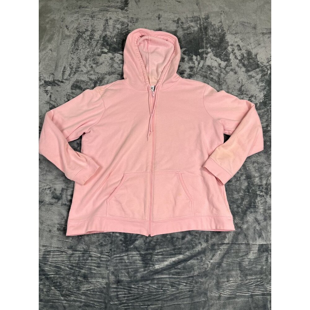 Pastel Pink Womens Zip-Up Hoodie With Pockets & Drawstring Hood Size 1X